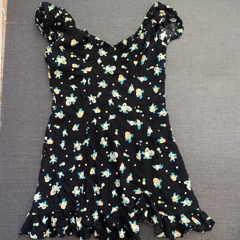 Free People Black Floral Open Back Dress OB968110  M NWT - Picture 2 of 6